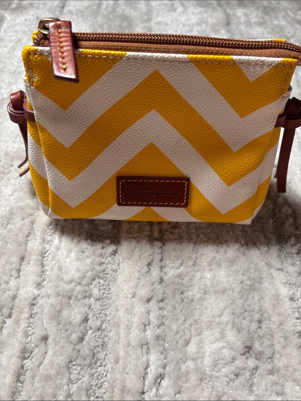 Dooney & Bourke Yellow and White Chevron Zip Pouch